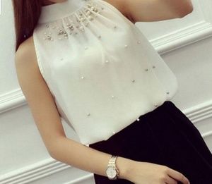 Woman's Fashion Beading Chiffon Off Shoulder Blous